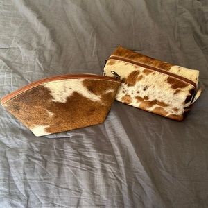 Set of Beautiful Brown Cowhide Makeup Bags